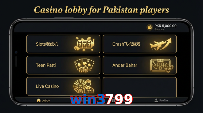 Lobby view of Win3799 for Pakistan users